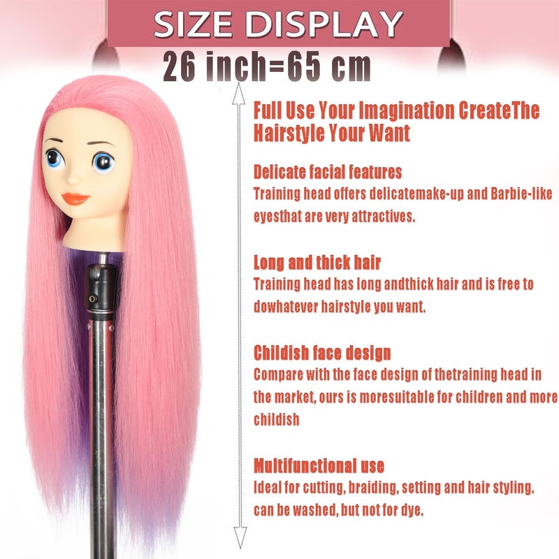 simnient Mannequin Head with Hair,26'' Long Synthetic Fiber Hair Doll Head for Styling Training Head Manikin Practice Cosmetology Styling Hairdressing Training Braiding Heads with Clamp Holder - Image 4